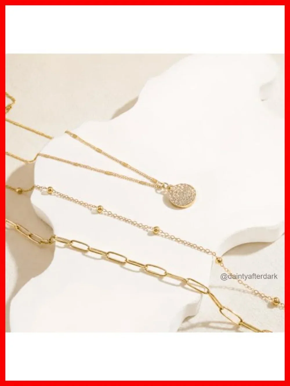 3 Piece Gold Necklace Set Paperclip Satellite CZ Pendant 14K Gold Plated